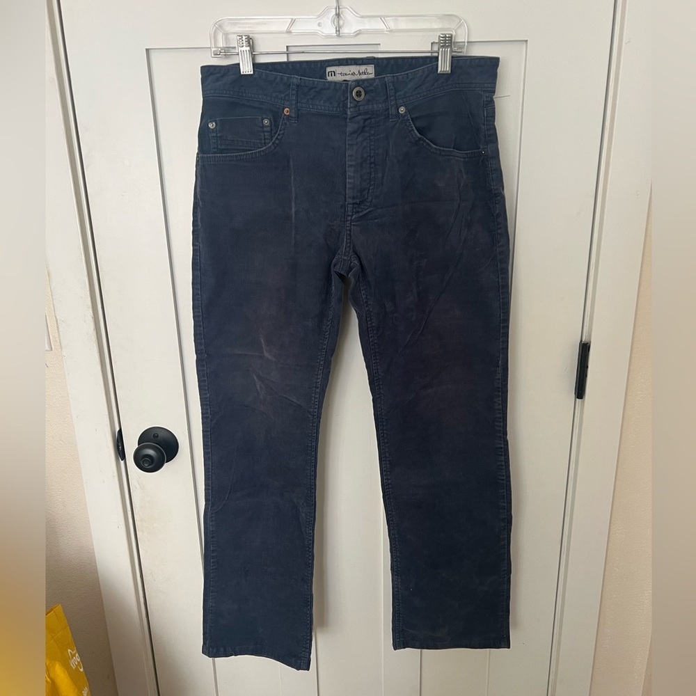 Travis Mathew Men's Navy Corduroy Pants Straight Leg